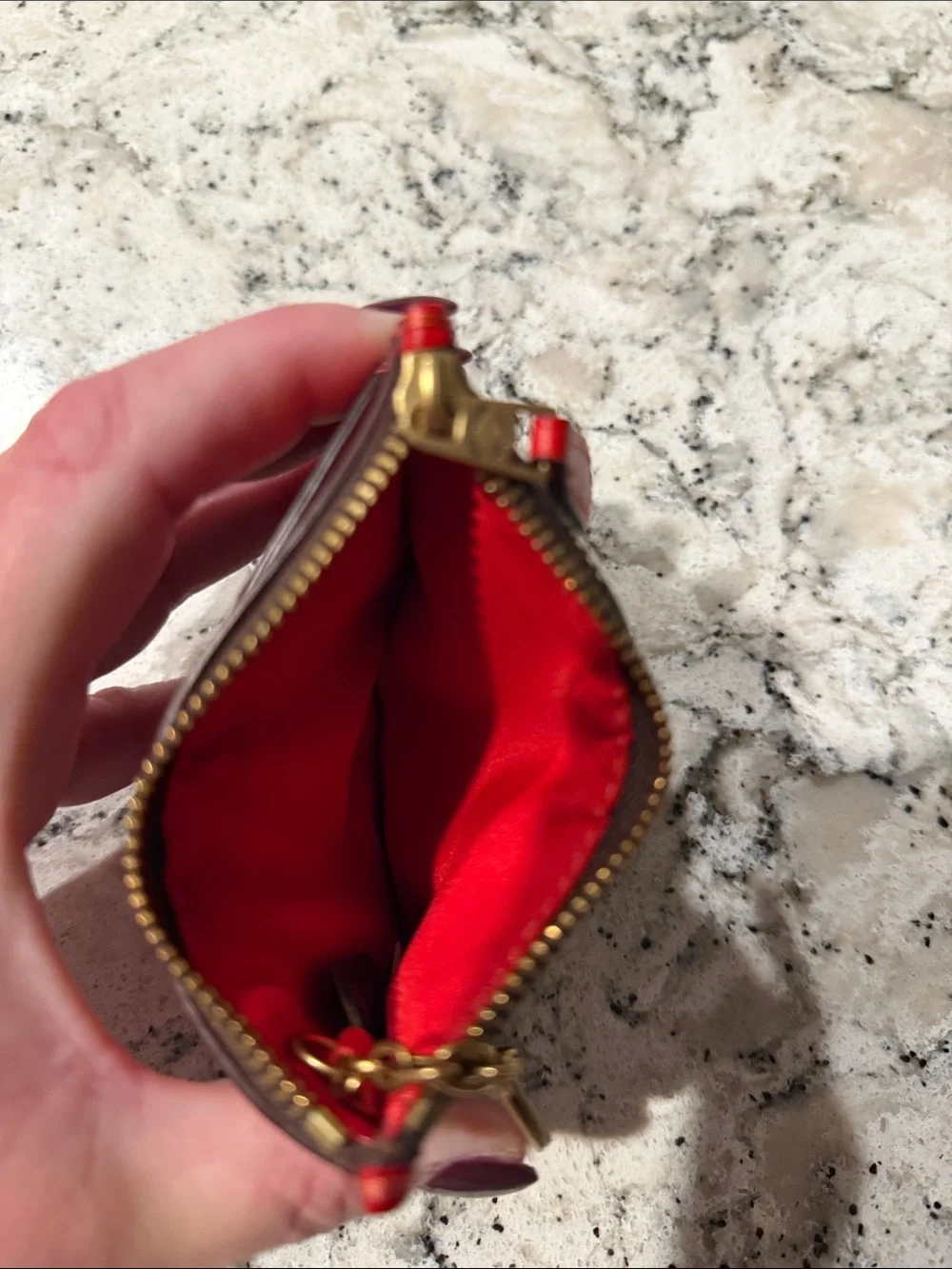 Coach Brown Signature Canvas Card Holder with Red Trim Keyring